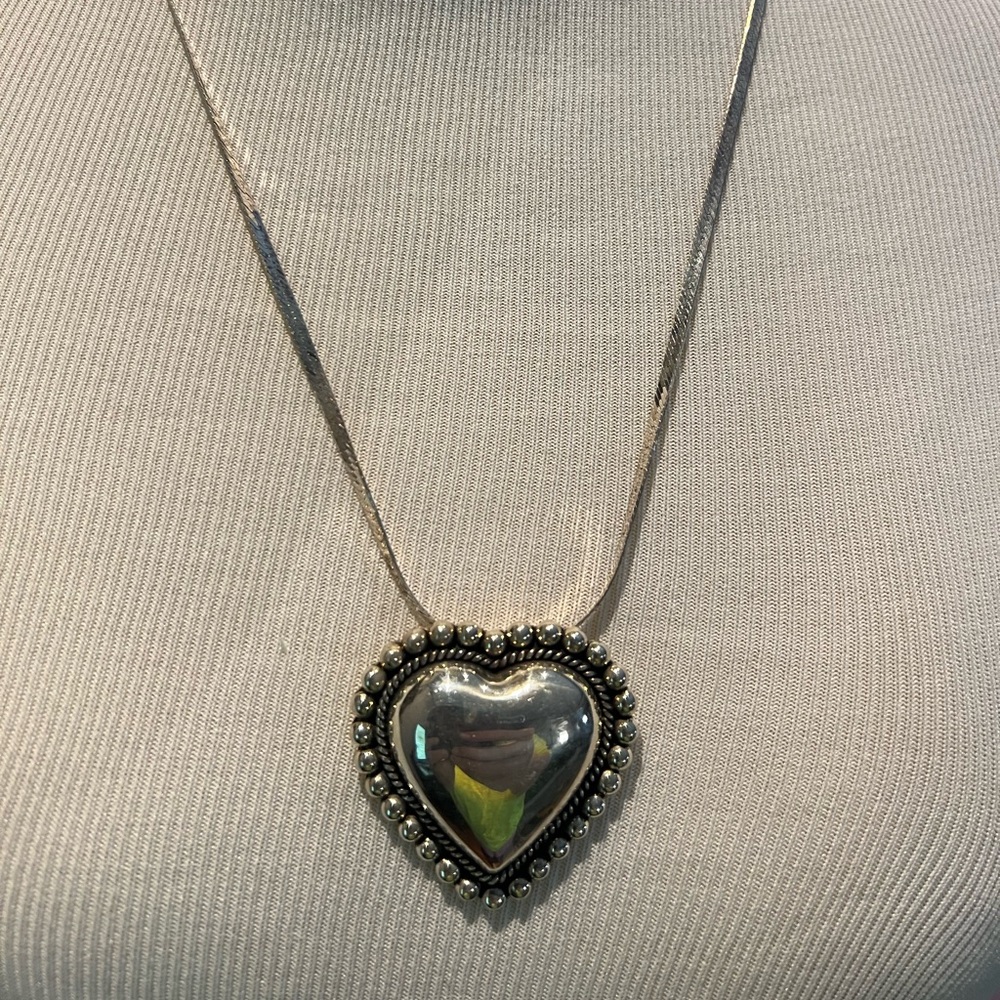 Vintage sterling silver 925 Puffy Heart Brooch/Necklace